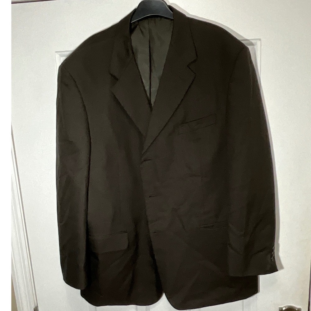Albert Nipon Mens 46R Blazer Brown Silk Sharkskin Wool Blend 3 Button Sport Coat